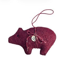 Burgundy wool felt pig ornament, handmade, Christmas decoration with loop string.