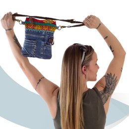 Sunsa small women's sustainable shoulder bag. Shoulder bag made from recycled jeans & canvas (canvas). Handbag vintage retro style. Crossbody bag for women.