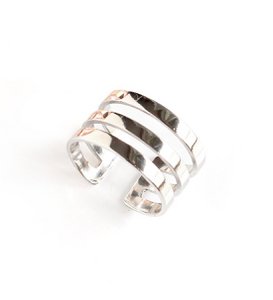 Rhodium plated triple band cuff ring