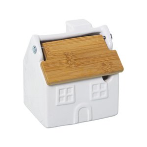 WHITE CERAMIC SUGAR BOWL WITH BAMBOO WOODEN LID 10X8X11CM CU1152