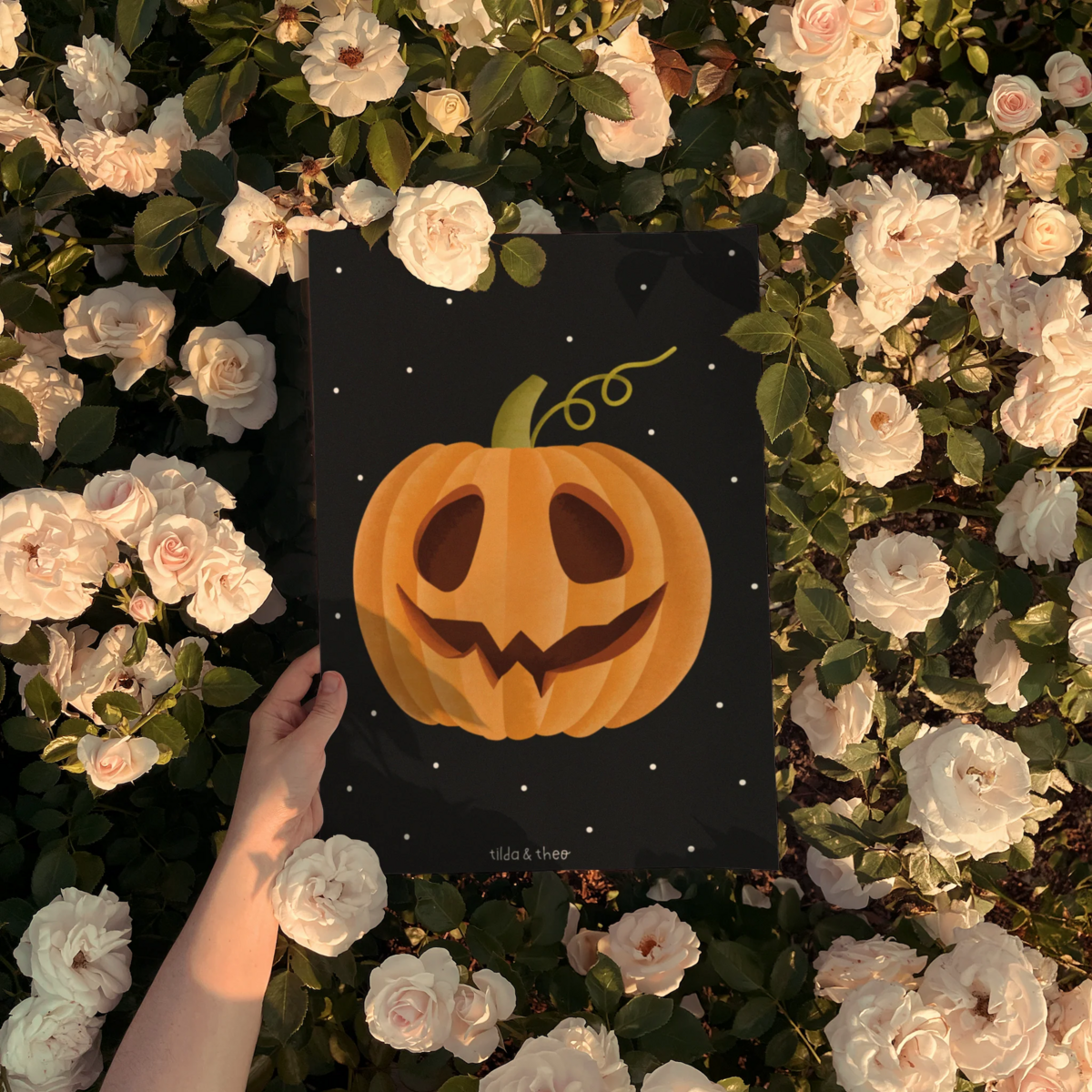 Poster Zucca di Halloween Autunno - Stampa di zucca con faccia di zucca di Halloween
