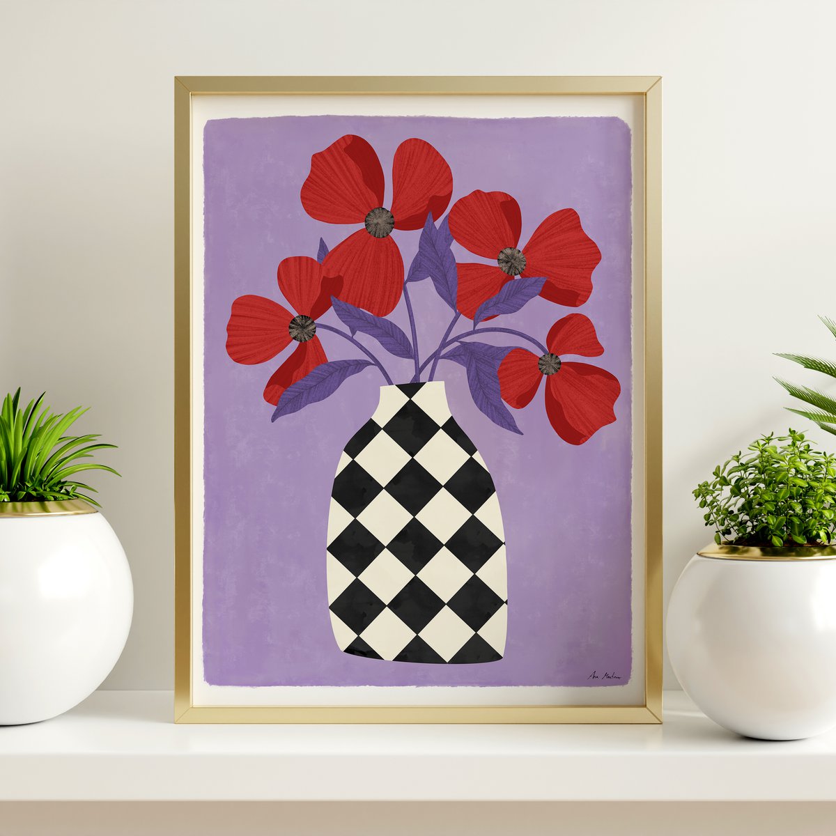 Vase og valmuer kunsttryk