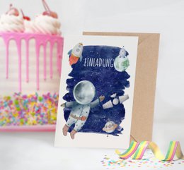 Astronaut Einladungskarten Set zum Ausfüllen inkl. Umschläge für Weltall Kindergeburtstag oder Astronauten Geburtstag