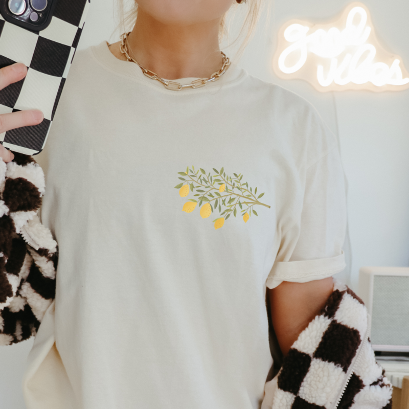 T-shirt Ramo di limone COTONE ORGANICO Piccolo limone - Camicia estiva regalo Cottagecore