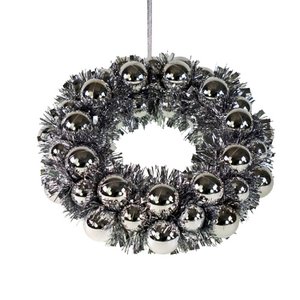 Wreath with balls, silver, plastic, 35x9x35 cm