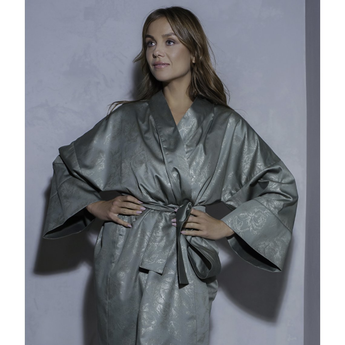 Bademantel Kimono Rose Line Wild Sage