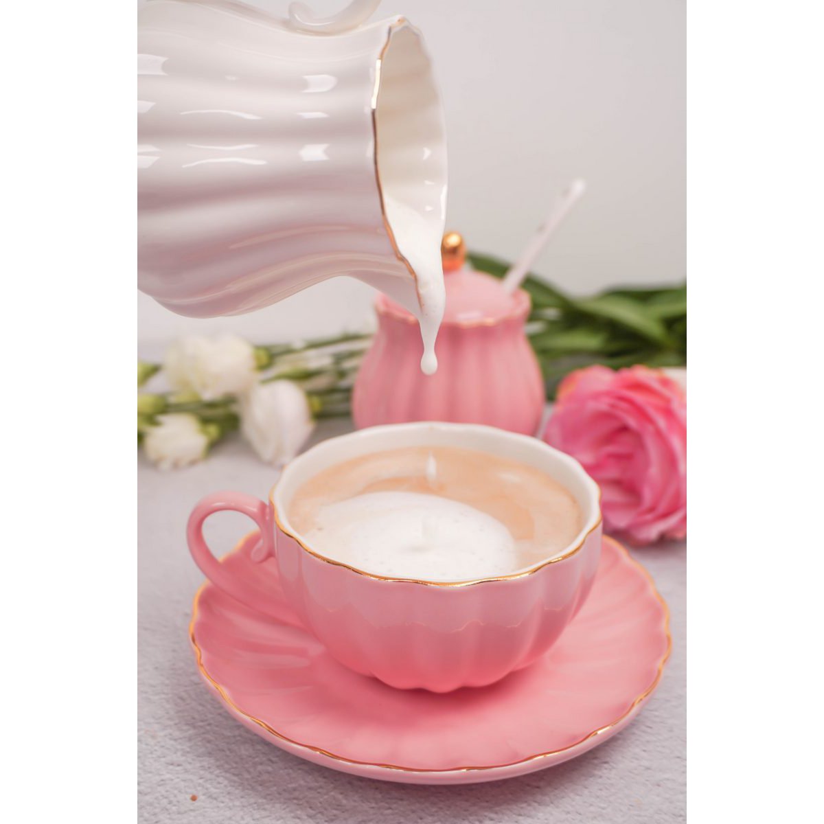 Royal Rose kop & underkop pink med guldkant 200 ml Isabelle Rose