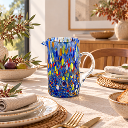 1 Klassiker Caraffa in handgemachtem und handgefertigtem Glas mit Murrine di Murano, "I Colori di Murano" Linie 500 ml. In Italien gemacht