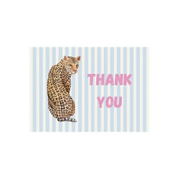 Leopard print greeting card with "Thank You" text in pink. The card has a pink background with a leopard print border.