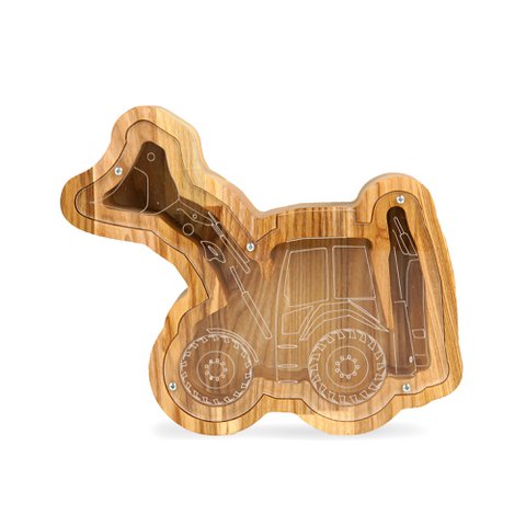 Houten piggy banktractor (m/l, 3 kleuren)
