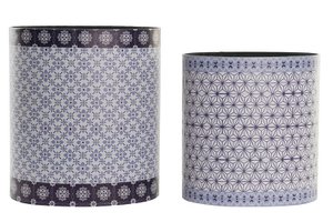 TRASH BIN SET 2 WOODEN CANVAS 31.5X23X35.3 BLUE LD183001
