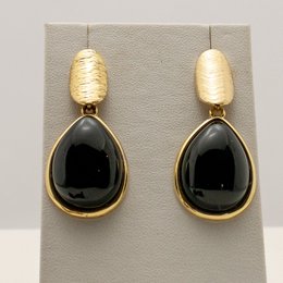 Eliptical Base Drop Gemstone Earring - Black Agate
