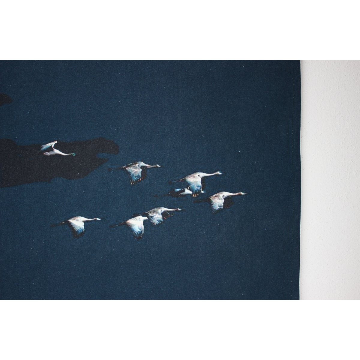 Wall hanging wave & cranes fabric 90x130 cm blue cotton