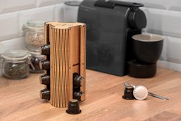 Portacápsulas de café artesanal Krea-Wood para cápsulas compatibles con Nespresso, en color natural