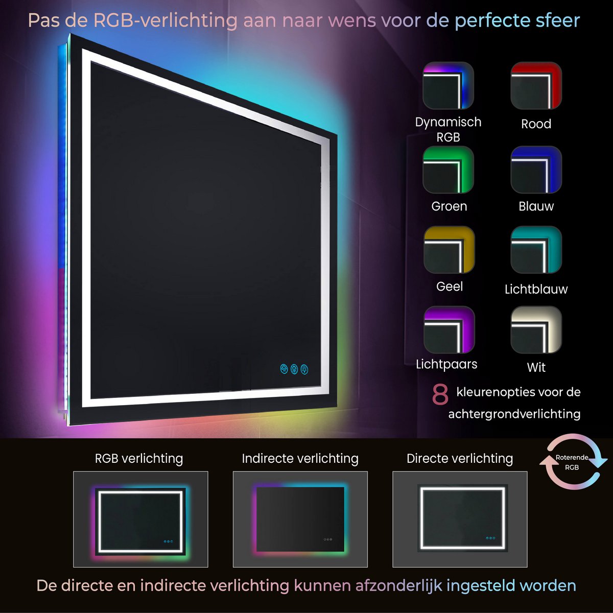 RGB-spiegel Lumoire Matrix horizontaal 120 cm