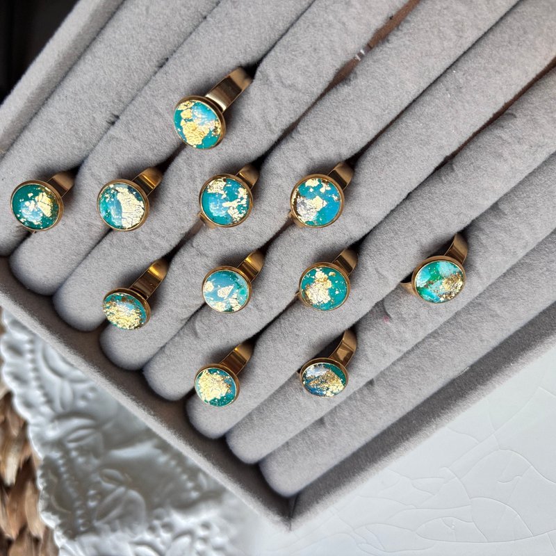 BLUE TIDE - Adjustable Water Green Ring in Handcrafted Steel
