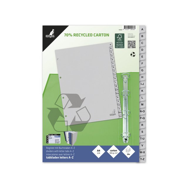 Onglet ECO Kangaro A4 lettres 180gr carton gris 4r 20pcs FSC