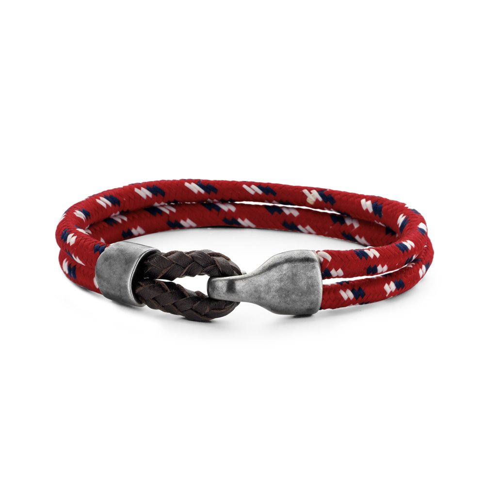 Frank 1967 Nautical Ropes 7FB-0271 Tkana bransoletka ze stalowym elementem - Długość 21 cm - Czerwona
