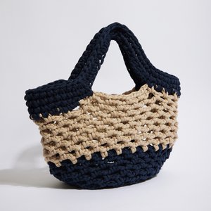 "Ingrid Grande" Haakbeen strandtas Blue + Beige