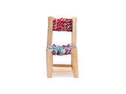 Children's Chair, Natural Wood Chair made of Boucherouite fabric and Multicolor Fabric, Handmade Chair. Child seat