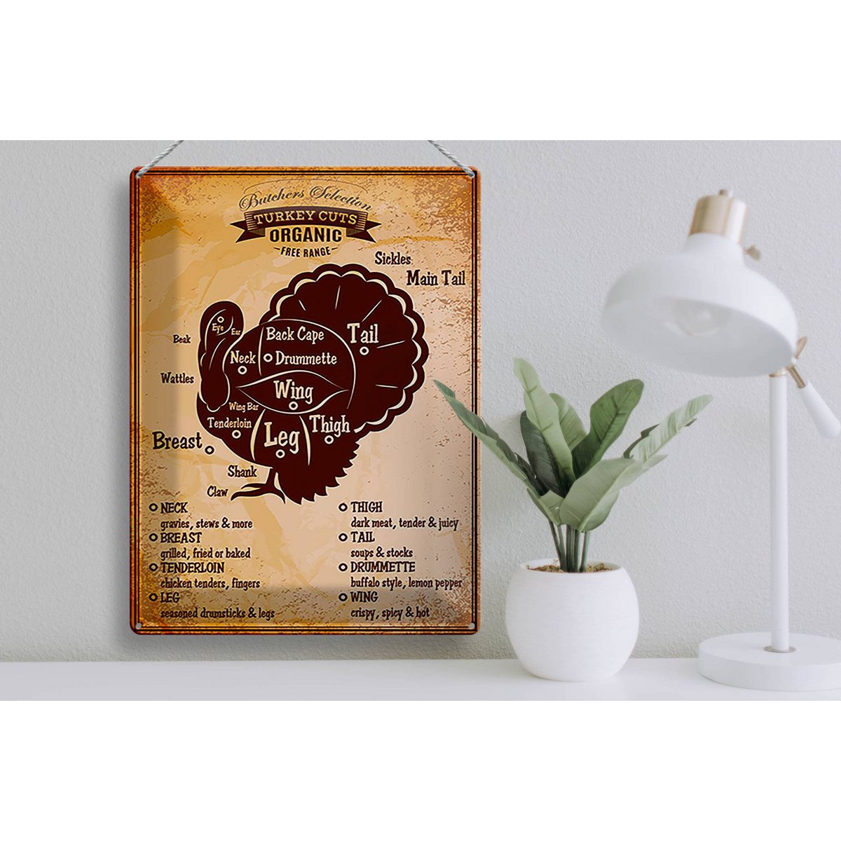 Tin sign butcher shop 30x40cm Turkey Turkey cuts Organic