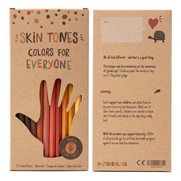 A set of 12 colored pencils in various skin tones, suitable for kids. The pencils come in different pack sizes ranging from 1 to 100 pieces.