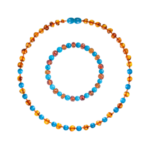 Cognac Amber / Blue Turquoise Box - Amber & Natural Stones