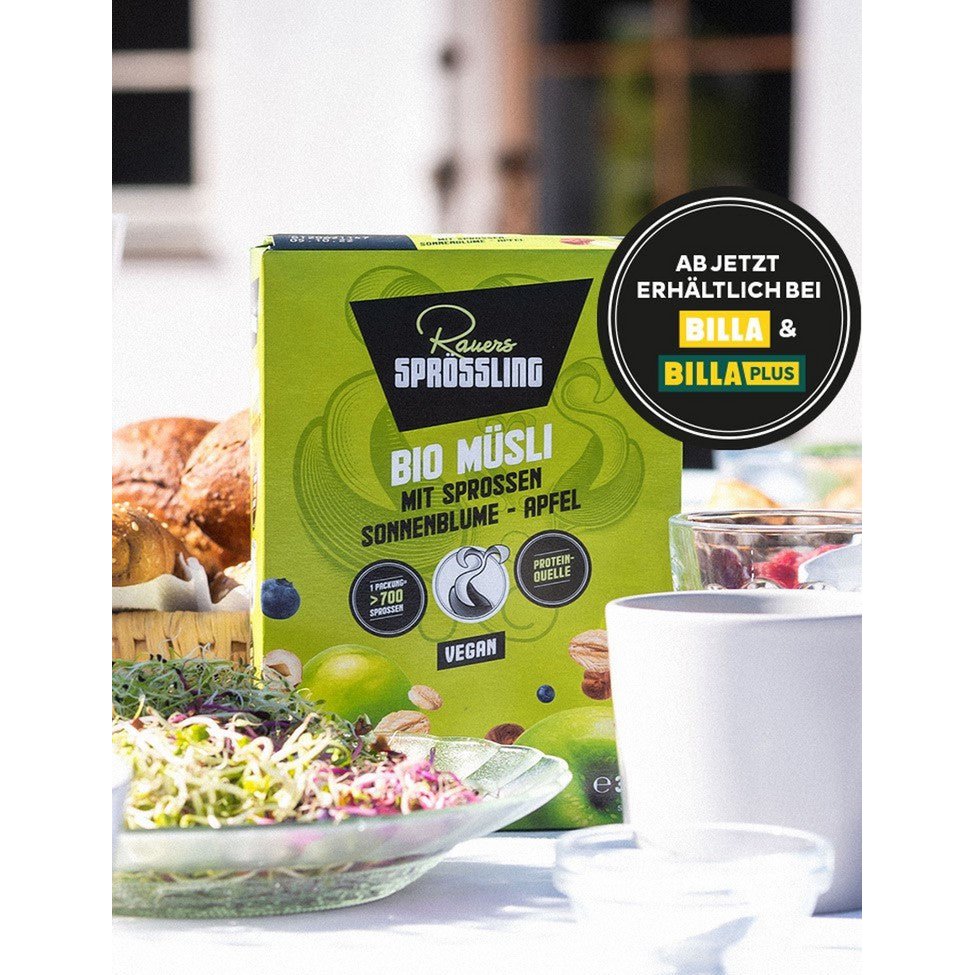Bio-Müsli mit Sprossen Sonnenblume-Apfel