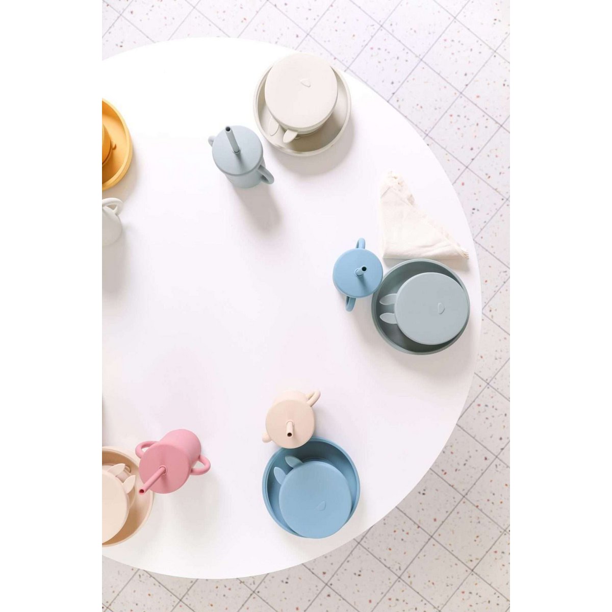 Conjunto Prato Silicone Con Ventosa Blu