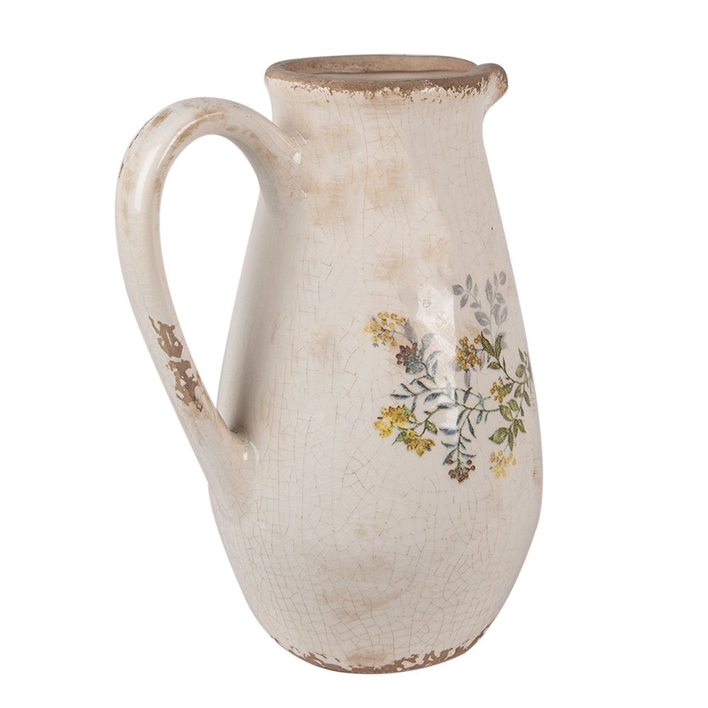 Decoratie Kan 17x13x22 cm Beige Geel Keramiek Bloemen Schenkkan