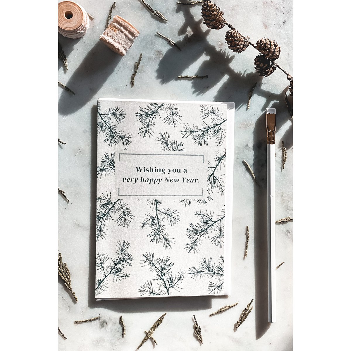 Ik wens je een heel gelukkig jaar - kerst / winter botanische kaarten - door de natuur geïnspireerde kaarten