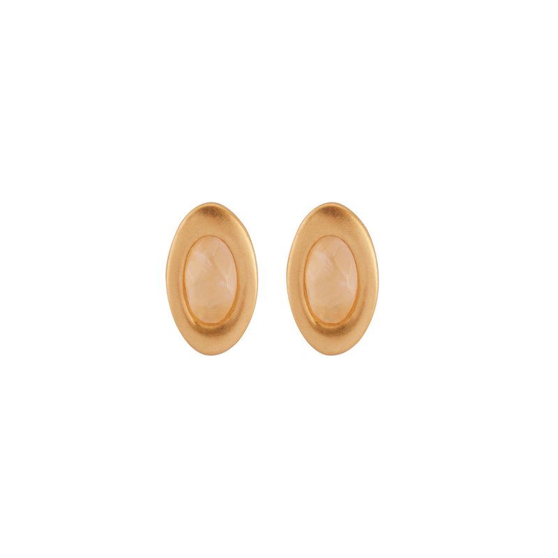 Ovals earstuds with Rose quartz in plated Gold