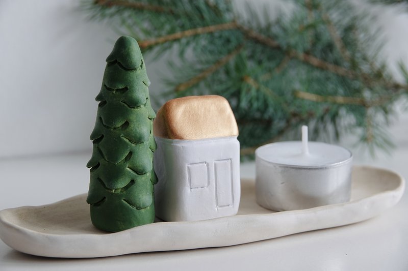 Christmas Giftbox with house, tree and candle