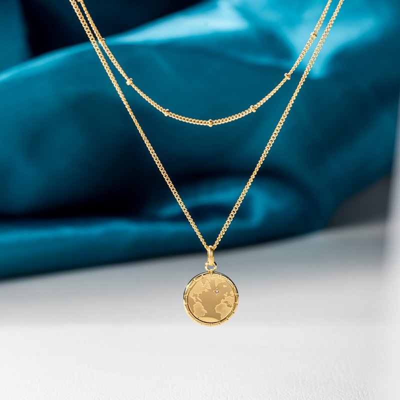 Gold World Map Pendant Necklace