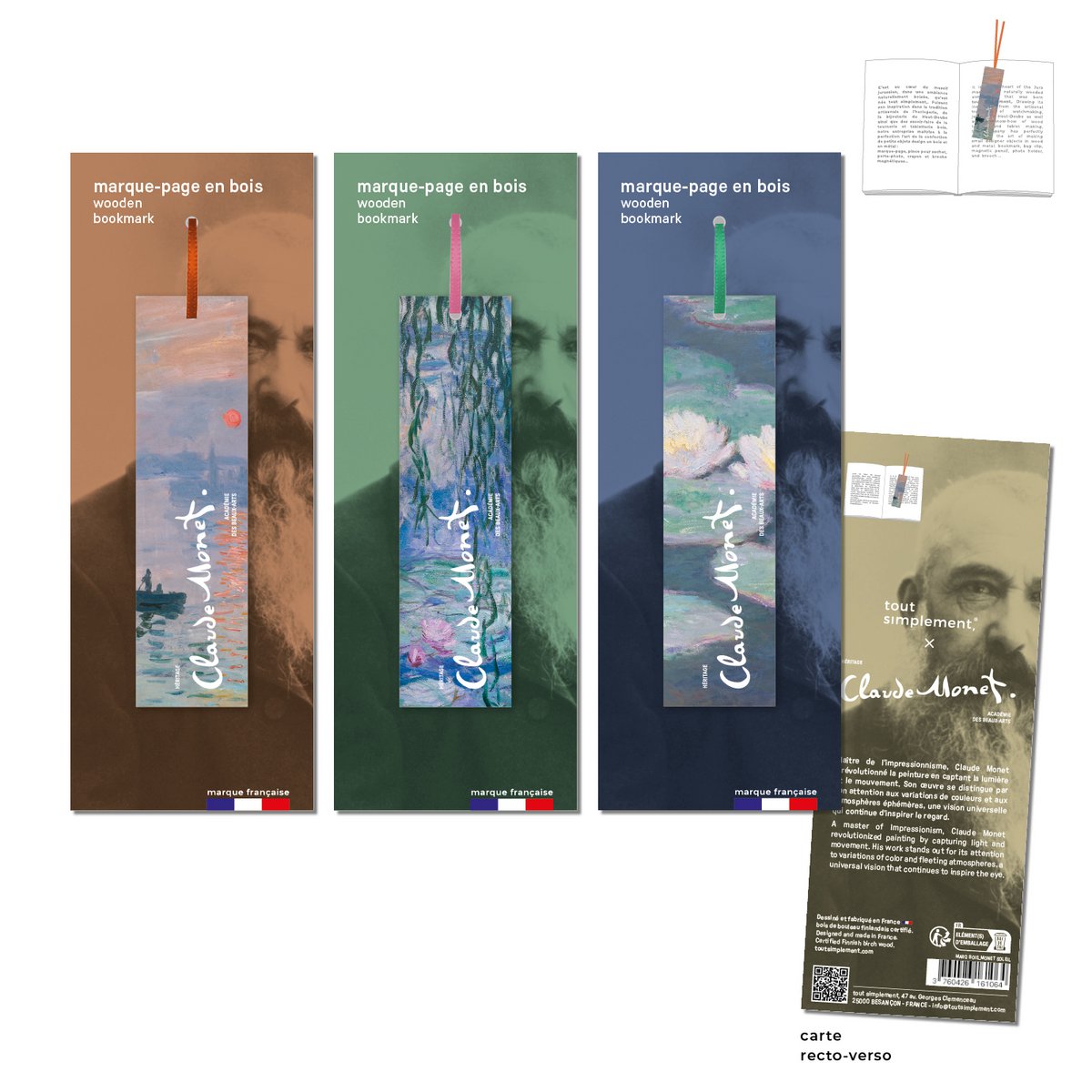 Assortment series n°1 of 30 wooden bookmarks, the works of Claude Monet