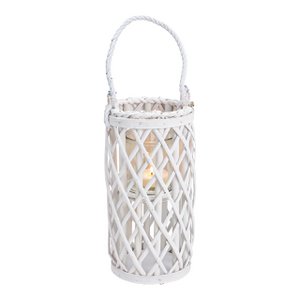 Lantern wickerwork with lantern glass made of natural material white (W / H / D) 15x31x15cm