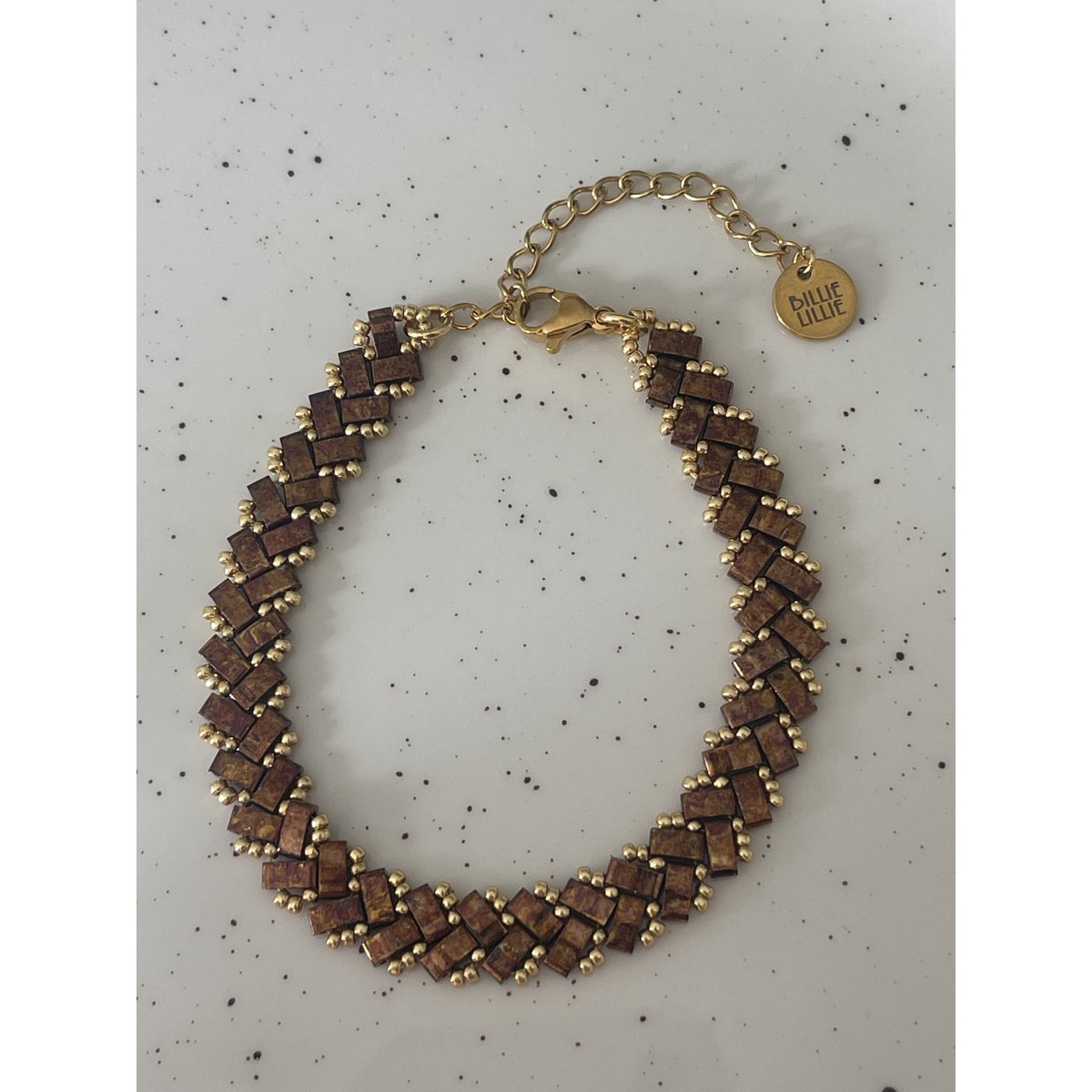 Zigzag bracelet brown gold