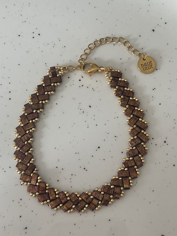 Zigzag bracelet brown gold