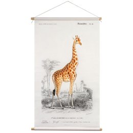 Tekstilplakat med lædersnor - Illustration Giraffe D'Orbigny 65x45 cm - vægdug