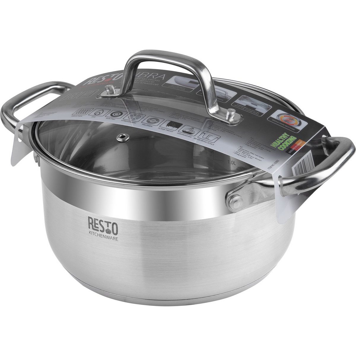 RESTO 92003 Libra Kookpan - 3.6 Liter - Rond Ø20 cm - Roestvrijstaal - Inductie Pan - Braadpan met Glazen Deksel
