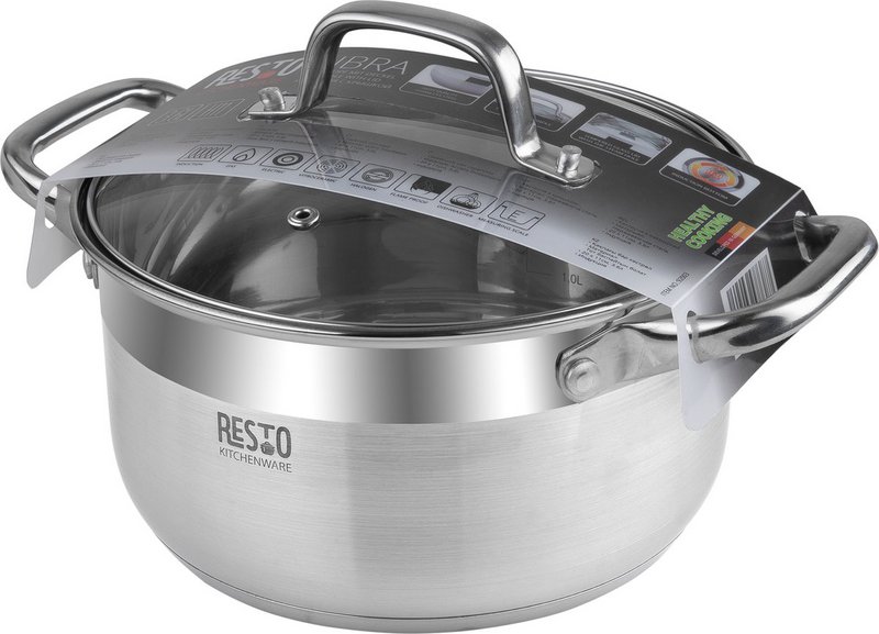 RESTO 92003 Pentola Libra - 3,6 litri - Rotonda Ø20 cm - Acciaio inossidabile - Pentola a induzione - Padella con coperchio in vetro
