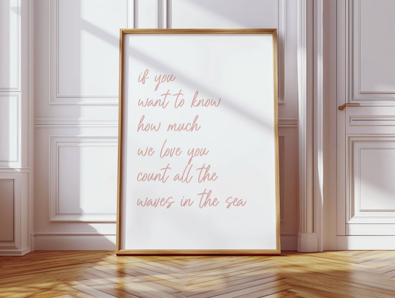 Wenn Sie wissen möchten, wie sehr wir Sie lieben, Poster, nautisches Poster, rosa Ozean-Poster, nautisches Mädchen-Thema, rosa Wellen, Mädchen-Surf-Poster