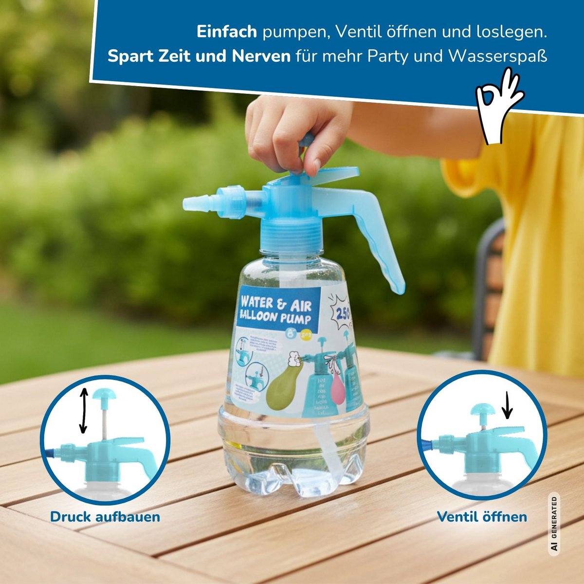 Water & Air Wasserbomben Pumpe, inkl. 250 Ballons