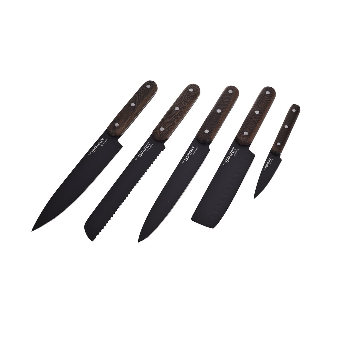SOSL Set 5 Coltelli da Cucina Pelapatate Taglio Pane Preparazione Culinaria Cottura Lama Nera Legno Wengè