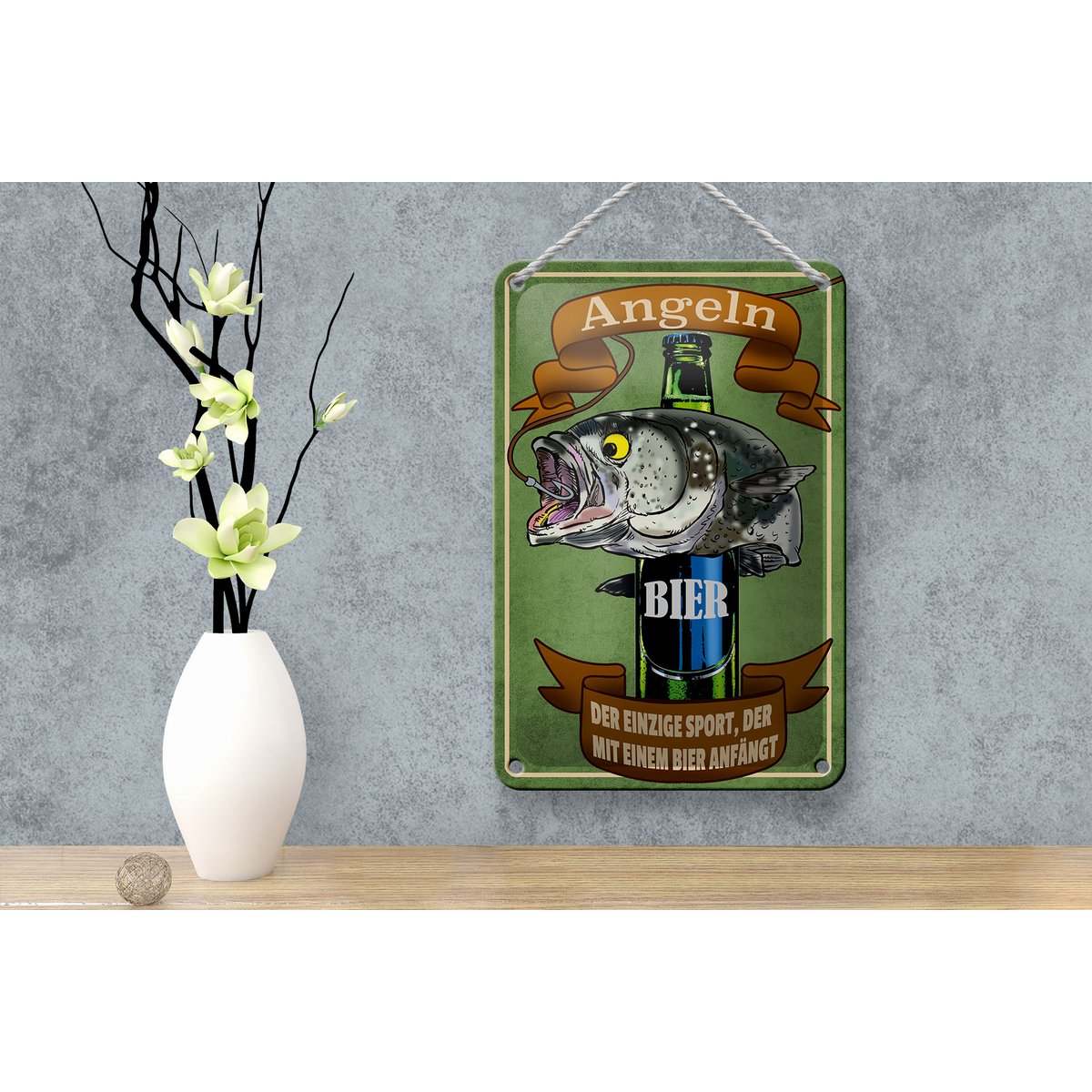 Tin sign saying 12x18cm fishing beer the only sport decoration
