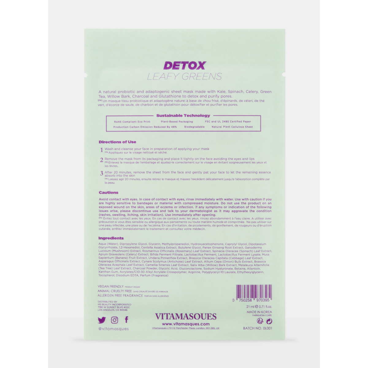 Mascarilla Biodegradable Detox Leafy Greens