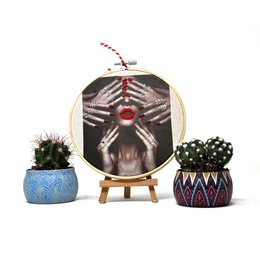Handmade Embroidery Hoop Wall Art - Fashion Portraits -  Textile Wall Art (15cm)