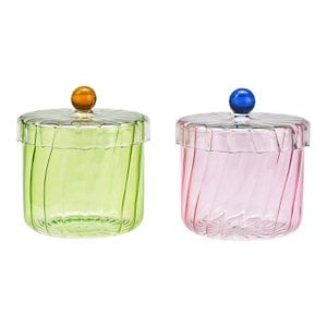 Storage jar made of glass, 2 compartments, green/pink (W/H/D) 12x13x12cm 700ml