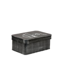  Black antique metal makeup storage box, rectangular shape, cosmetics organizer container with makeup icons design
