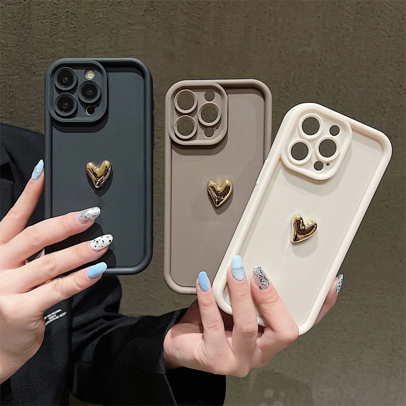 3D złote serce silikonowe miękkie etui na telefon iPhone 15 14 13 12 11 16 17 Pro Max XS XR 7 8 Plus SE odporne na wstrząsy cukierki matowe etui